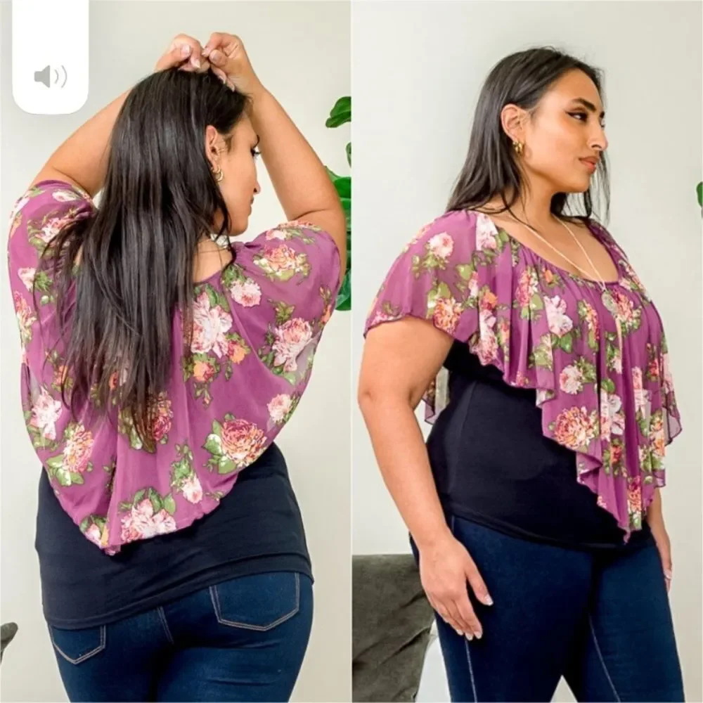 Plus Chiffon Layered Top and Necklace - Picture 2 of 5